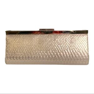 ALDO Silver Faux Snake Skin Hand Clutch Embellished Chrome Snap Closure Purse